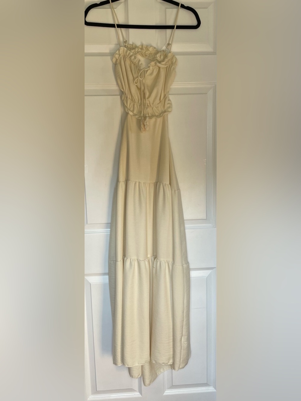 Cream Ruffled Tiered Maxi Dress with Adjustable Straps